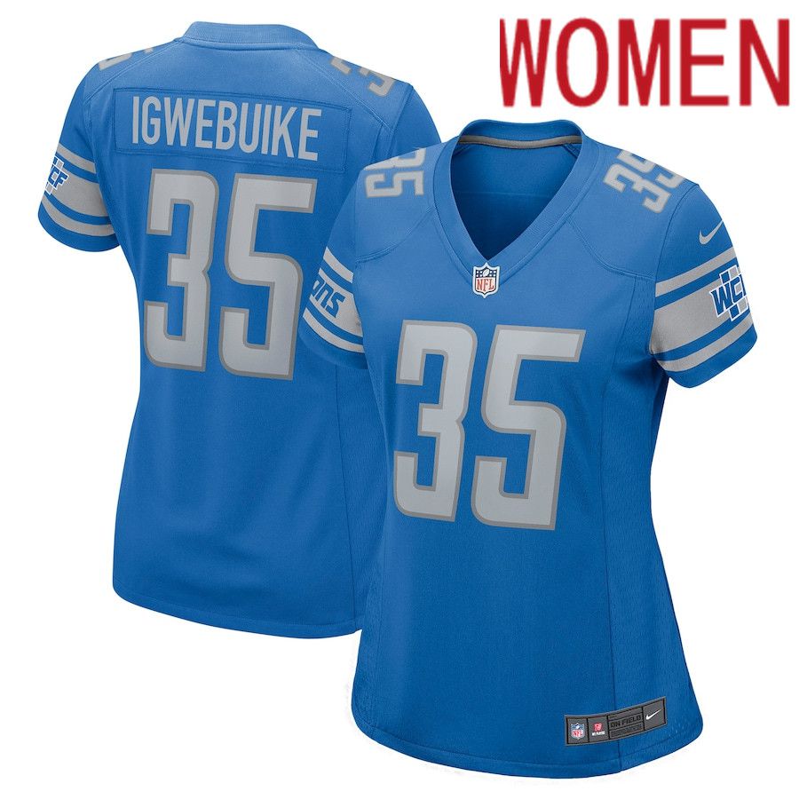 Women Detroit Lions #35 Godwin Igwebuike Nike Blue Nike Game NFL Jersey->women nfl jersey->Women Jersey